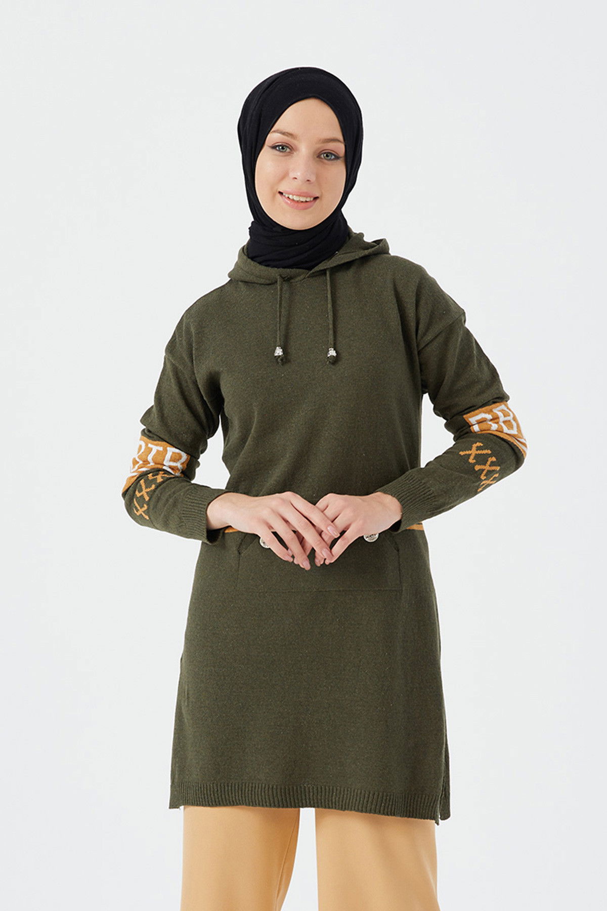 Düz Orta Kadın Haki Tunik - 20883 HAKİ