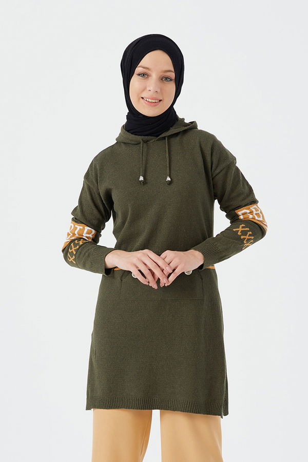 Düz Orta Kadın Haki Tunik - 20883 HAKİ