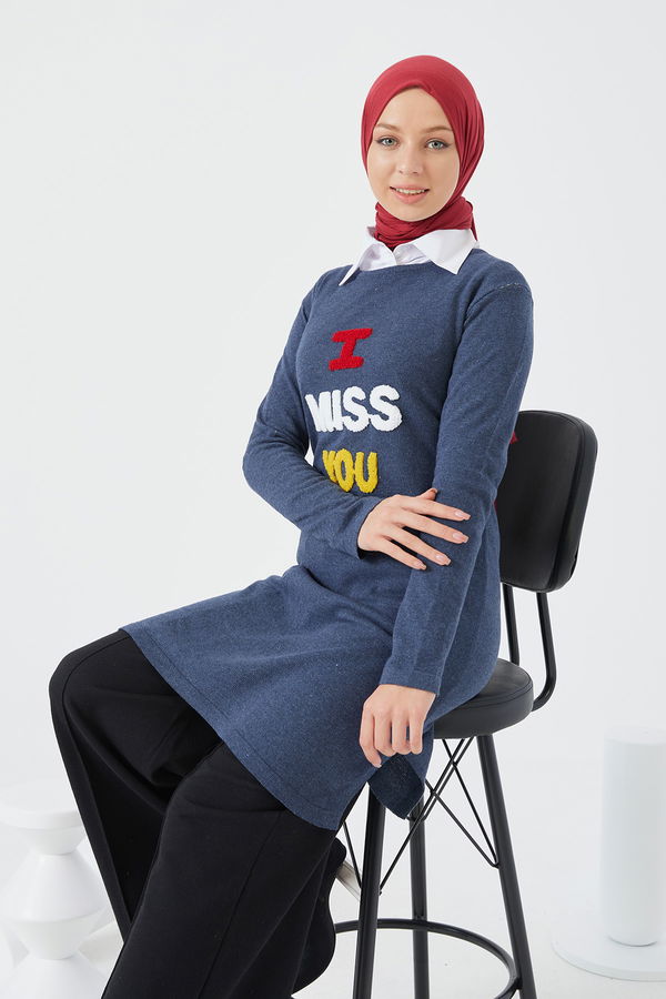 Düz Orta Kadın Mavi Tunik - 20876 MAVİ