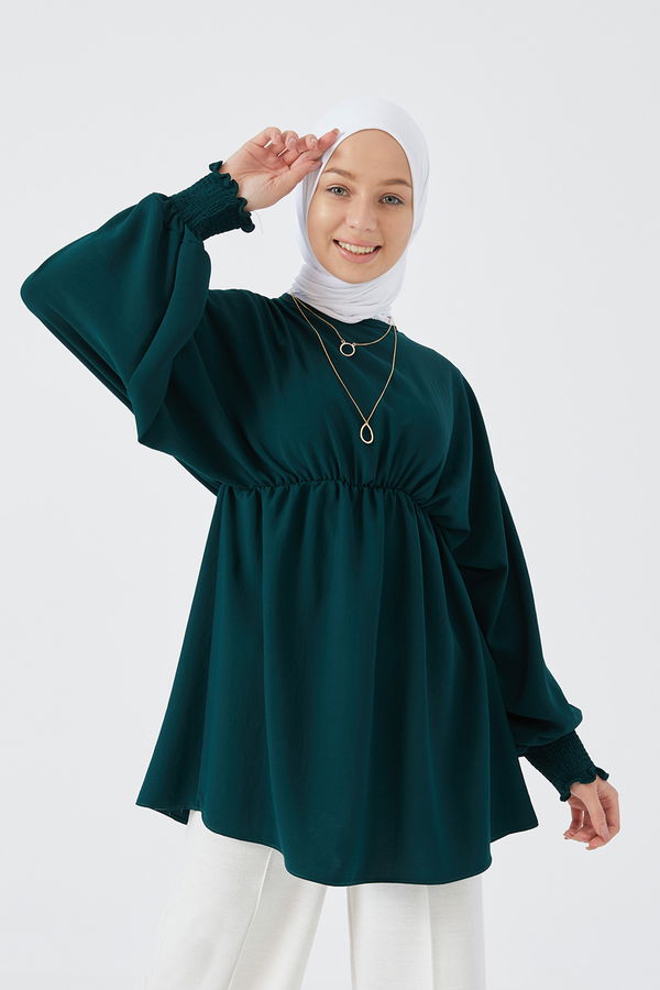 Düz Bisiklet Yaka Kadın Yeşil Tunik - 3896 YEŞİL