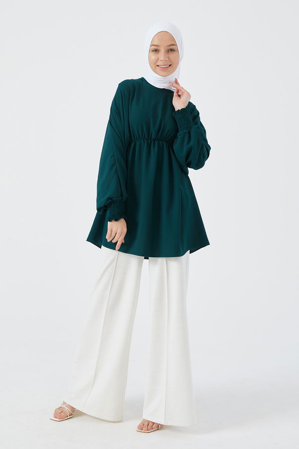 Düz Bisiklet Yaka Kadın Yeşil Tunik - 3896 YEŞİL