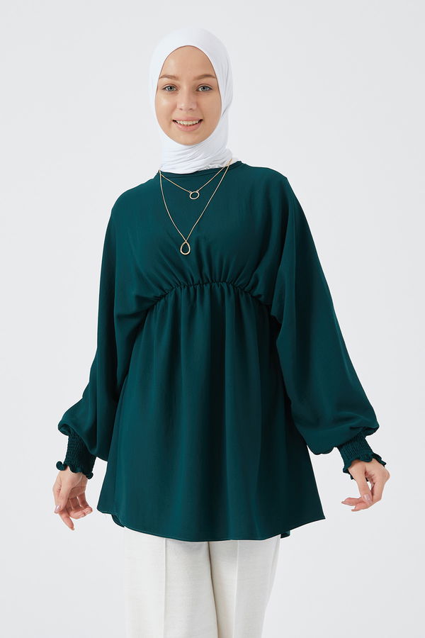 Düz Bisiklet Yaka Kadın Yeşil Tunik - 3896 YEŞİL