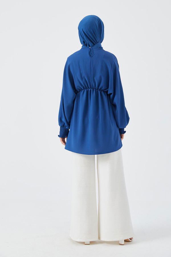 Düz Bisiklet Yaka Kadın Mavi Tunik - 3896 MAVİ