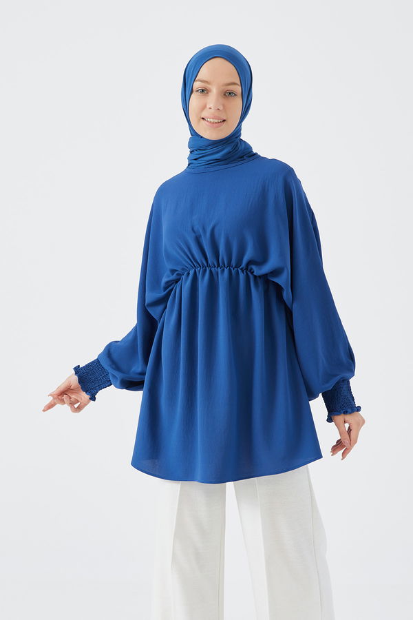Düz Bisiklet Yaka Kadın Mavi Tunik - 3896 MAVİ
