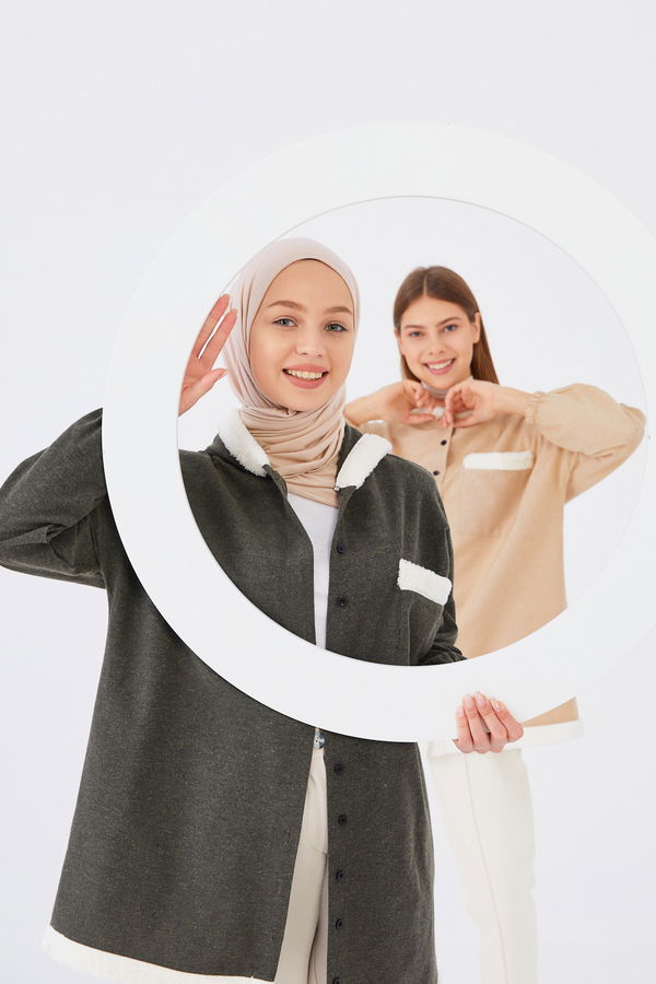 Düz Kapsonlu Yaka Kadın Bej Tunik - 3900