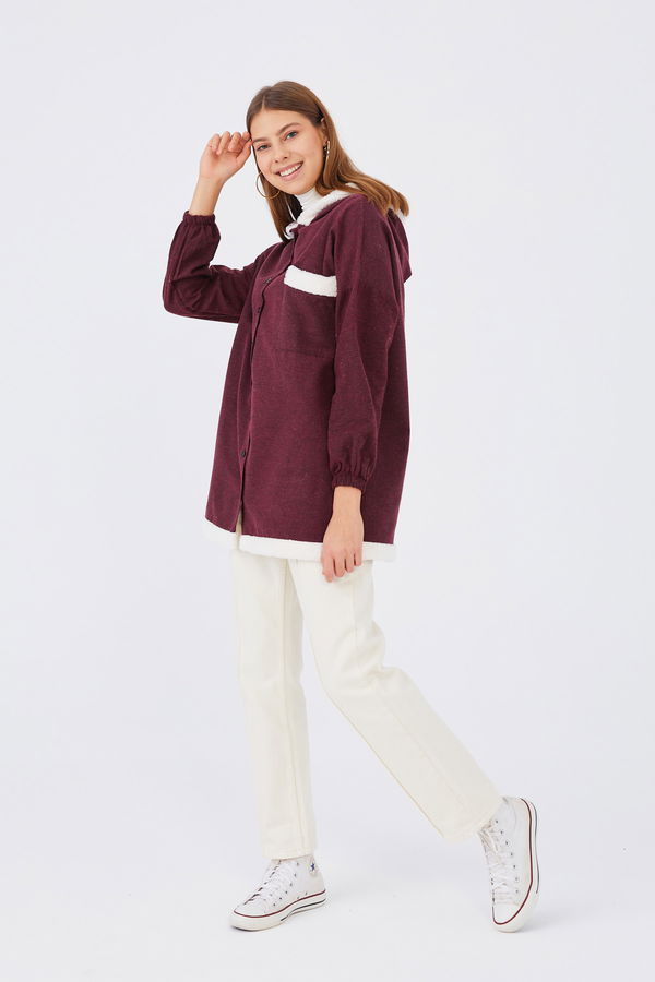 Düz Kapsonlu Yaka Kadın Bordo Tunik - 3900