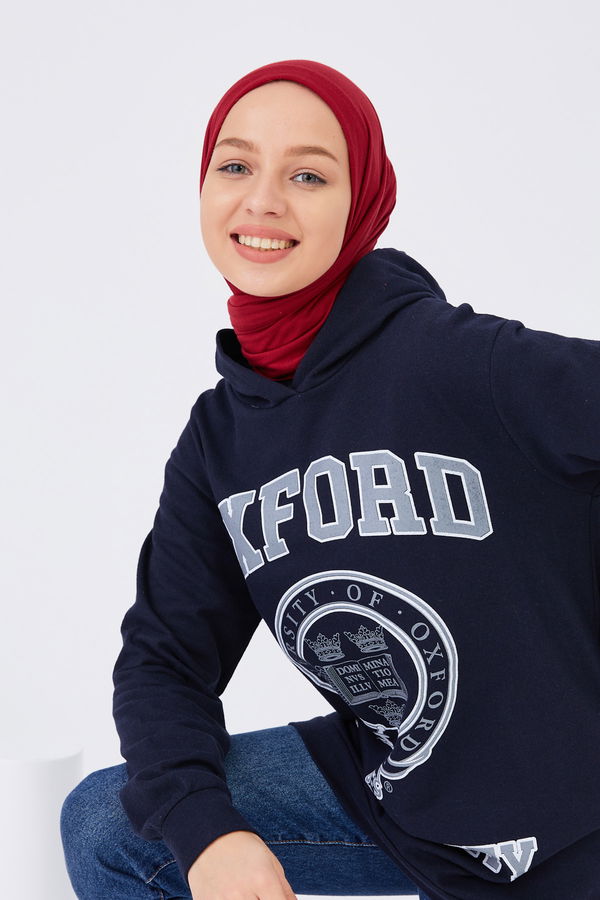Düz Orta Kadın Lacivert Baskılı Sweat - 8867