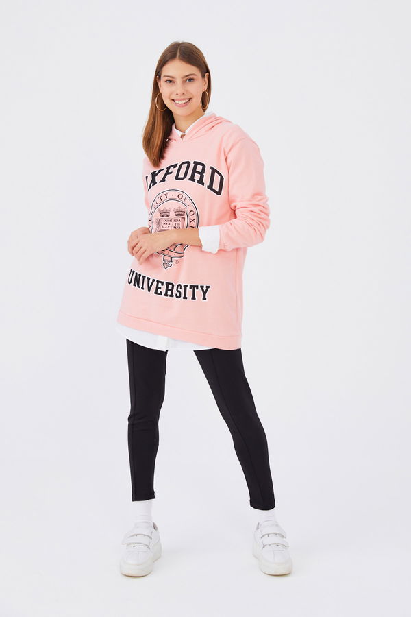 Düz Orta Kadın Pembe Baskılı Sweat - 8867