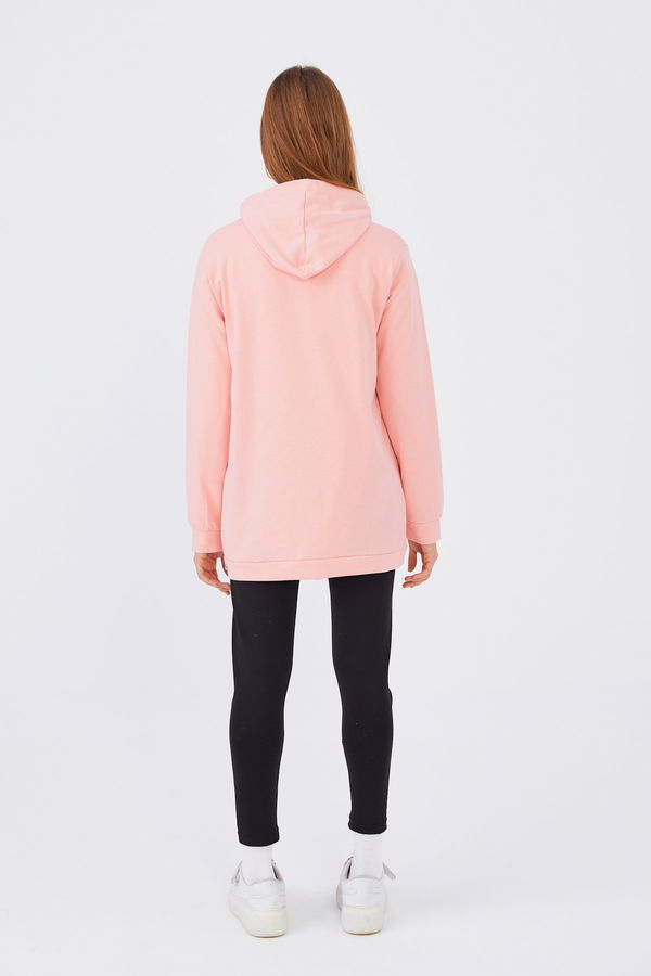 Düz Orta Kadın Pembe Baskılı Sweat - 8867