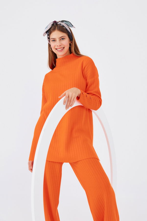 Düz Orta Kadın Turuncu Tunik Pantalon - 20862 TURUNCU