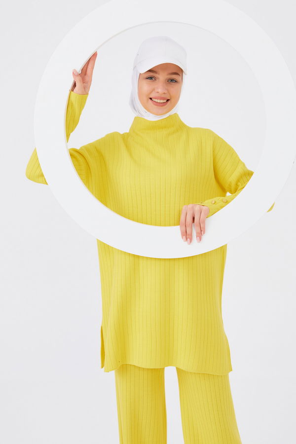 Düz Orta Kadın Sarı Tunik Pantalon - 20862 Sarı