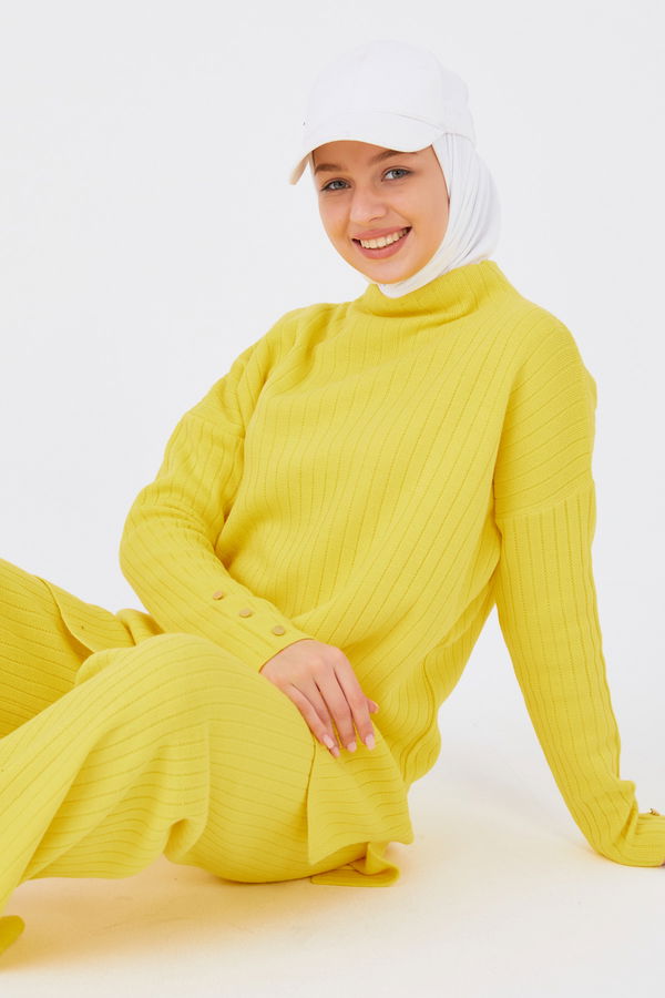 Düz Orta Kadın Sarı Tunik Pantalon - 20862 Sarı