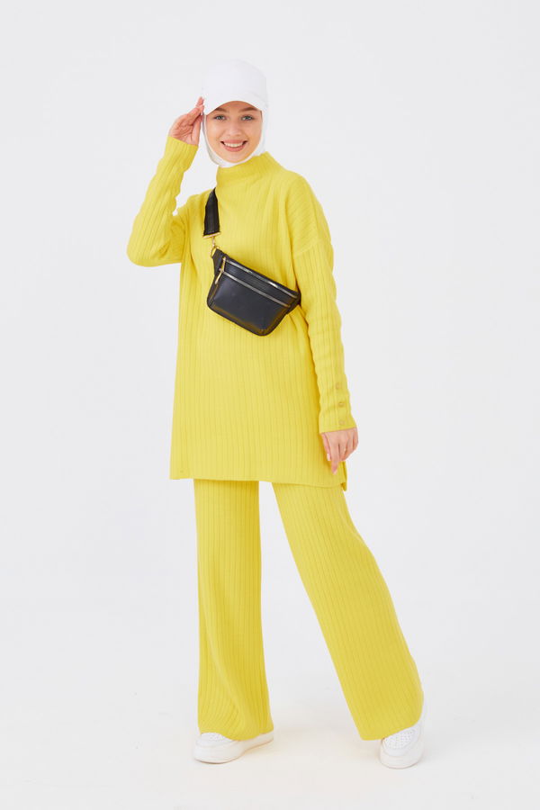 Düz Orta Kadın Sarı Tunik Pantalon - 20862 Sarı