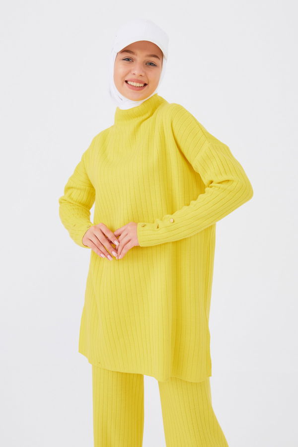 Düz Orta Kadın Sarı Tunik Pantalon - 20862 Sarı