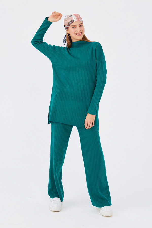 Düz Orta Kadın Yeşil Tunik Pantalon - 20862