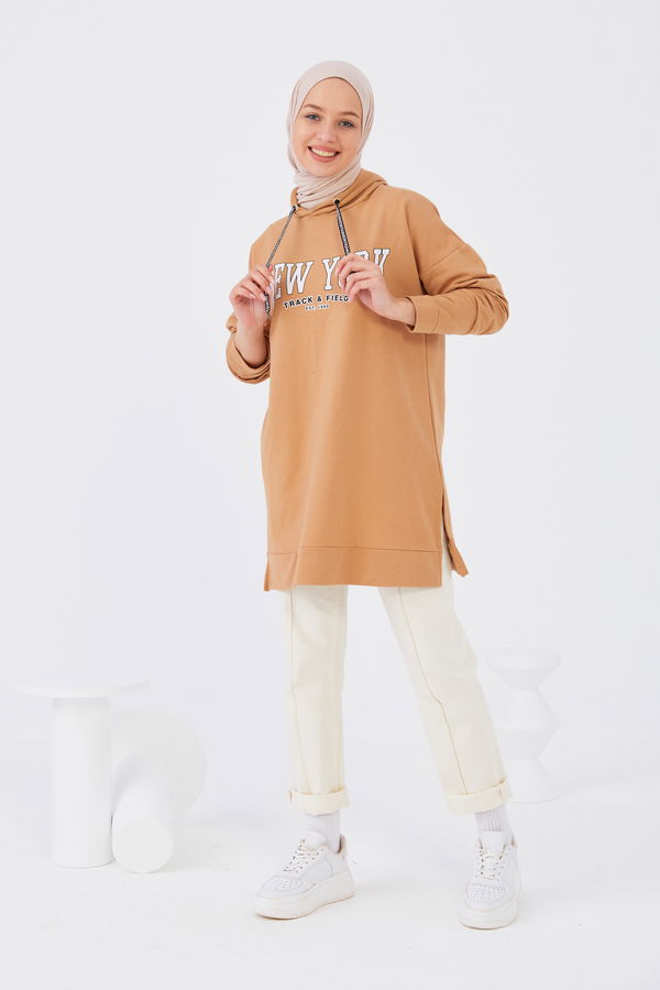 Düz Orta Kadın Vizon Sweat - 20902