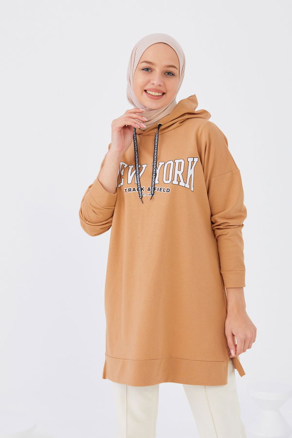 Düz Orta Kadın Vizon Sweat - 20902
