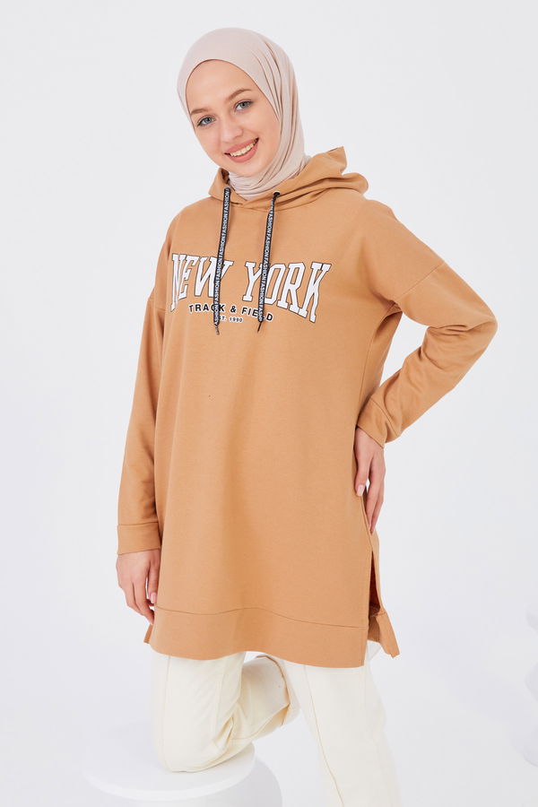 Düz Orta Kadın Vizon Sweat - 20902