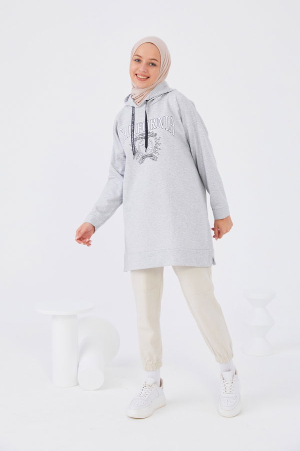 Düz Orta Kadın Gri Sweat - 20901 GRİ
