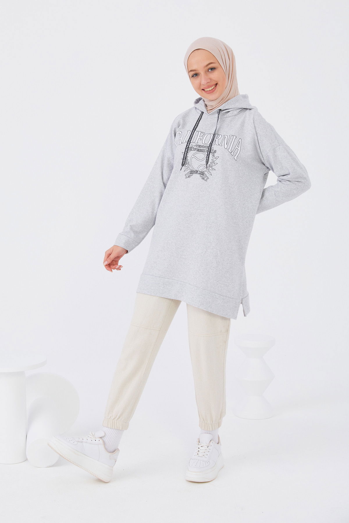 Düz Orta Kadın Gri Sweat - 20901 GRİ