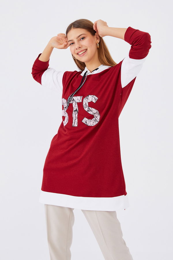 Düz Orta Kadın Bordo Sweat - 20904