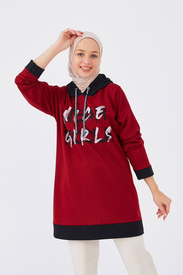 Düz Orta Kadın Bordo Sweat - 20905