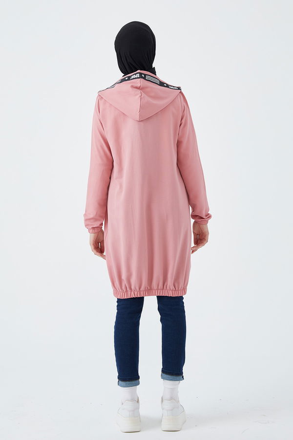 Düz Kapsonlu Yaka Kadın Pembe Fermuarlı Hırka - 3038 PEMBE