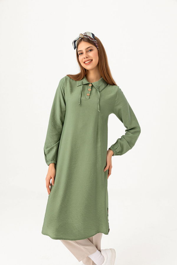 Düz Gömlek Yaka Kadın Haki Tunik - 3078
