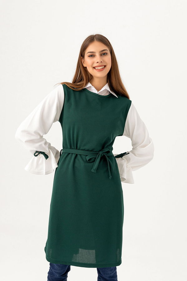 Düz Bisiklet Yaka Kadın Yeşil TUNIK - 3238