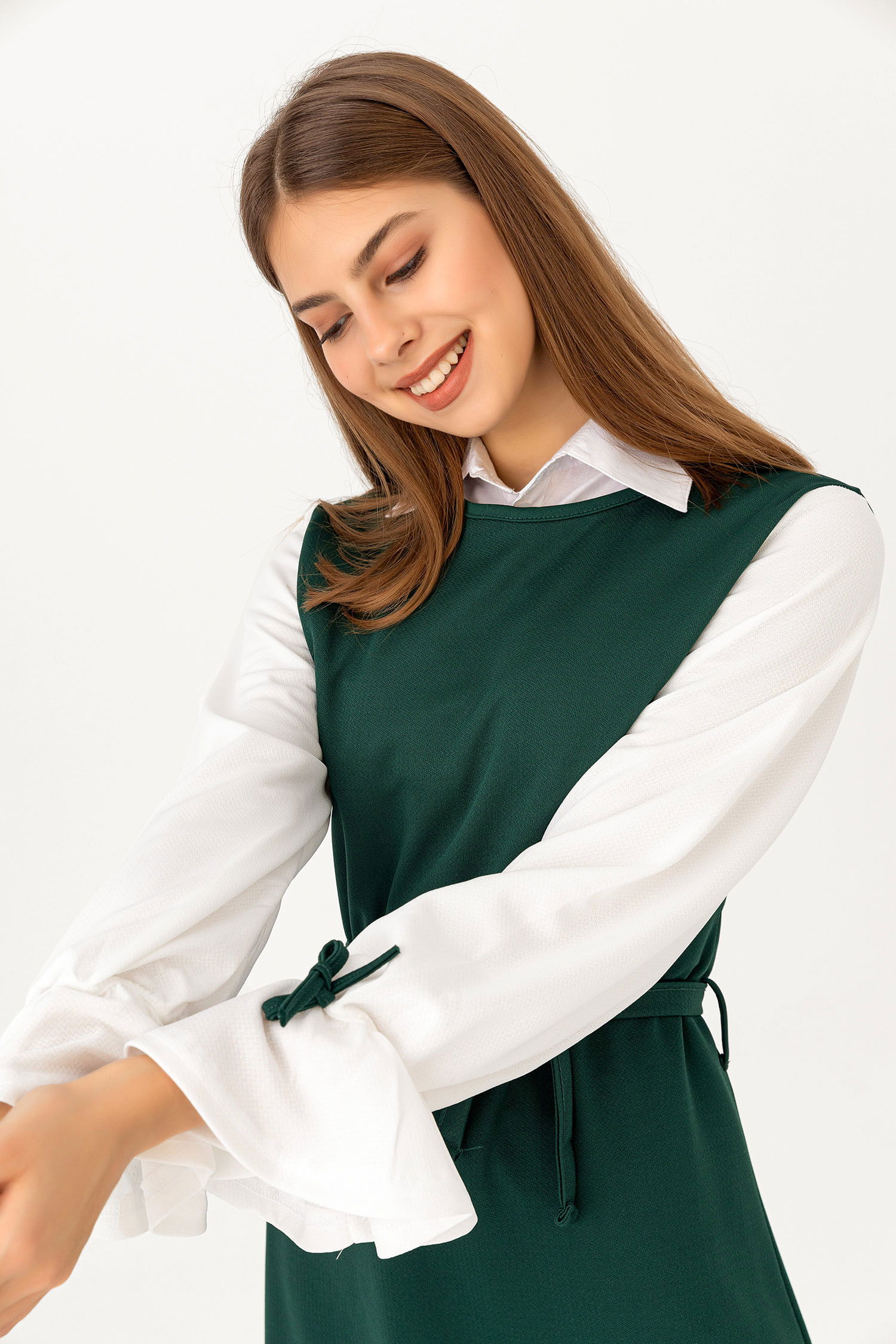 Düz Bisiklet Yaka Kadın Yeşil TUNIK - 3238