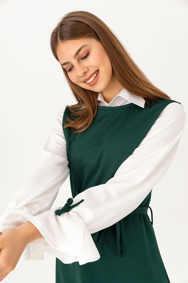Düz Bisiklet Yaka Kadın Yeşil TUNIK - 3238