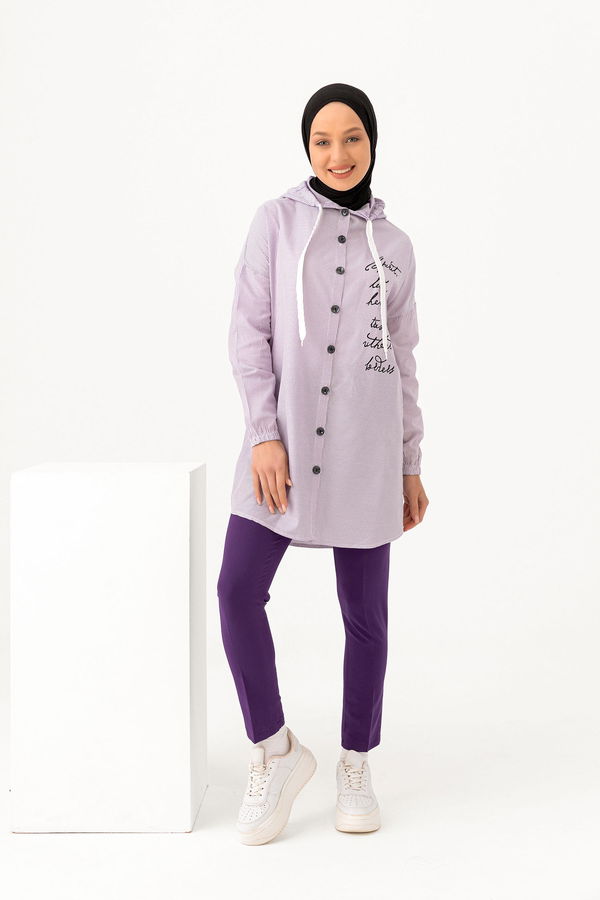 Düz Kapşonlu Yaka Kadın Lila KAPSONLU TUNIK - 3279 LİLA