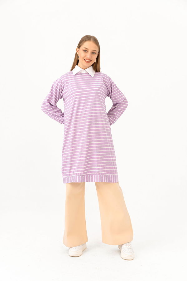 Düz Bisiklet Yaka Kadın Lila TUNIK - 3722