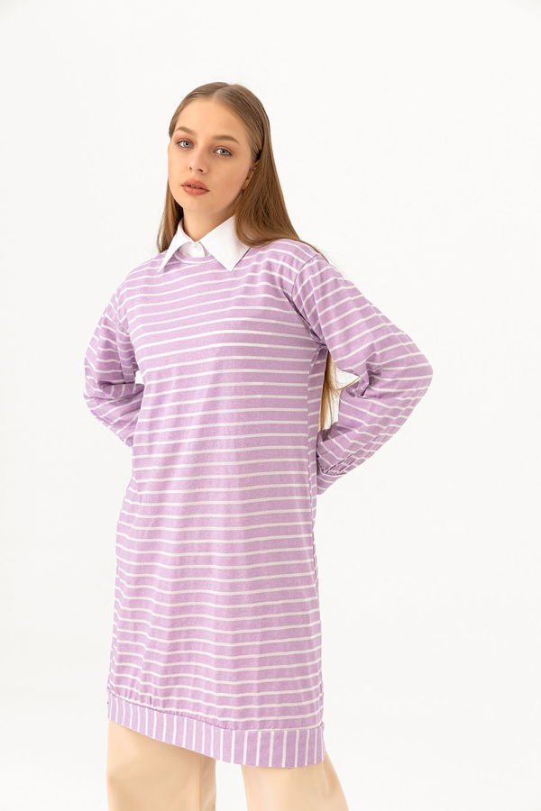 Düz Bisiklet Yaka Kadın Lila TUNIK - 3722