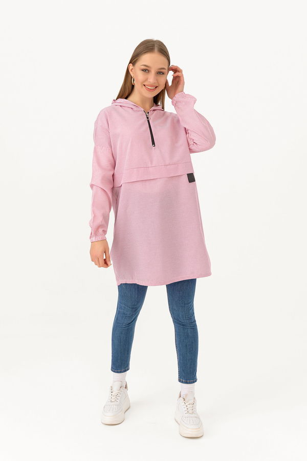 Düz Kapsonlu Yaka Kadın Pembe TUNIK - 3723 PEMBE