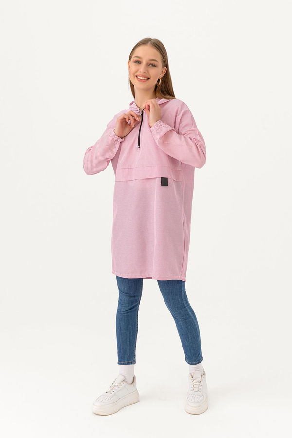 Düz Kapsonlu Yaka Kadın Pembe TUNIK - 3723 PEMBE