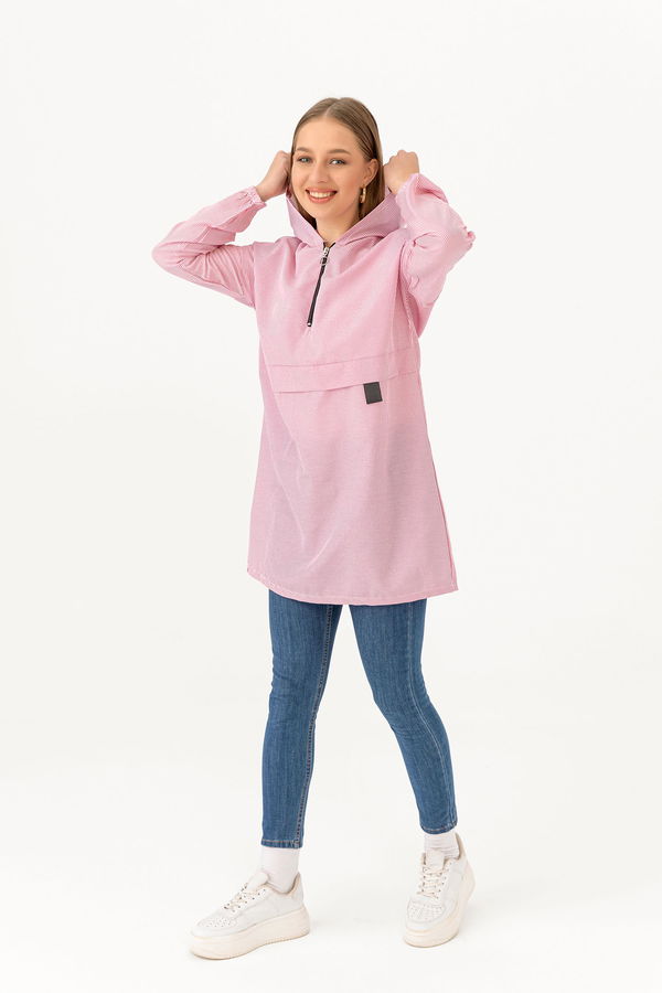 Düz Kapsonlu Yaka Kadın Pembe TUNIK - 3723 PEMBE