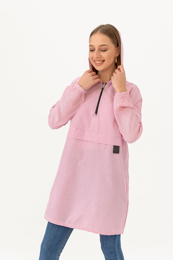Düz Kapsonlu Yaka Kadın Pembe TUNIK - 3723 PEMBE