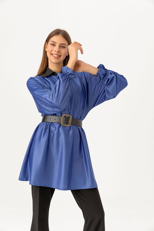 Düz Orta Kadın Mavi Tunık SAKS - 3321 - 3321