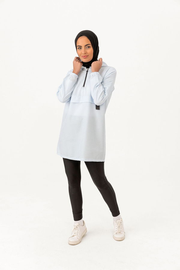 Düz Kapsonlu Yaka Kadın Mavi TUNIK - 3723 MAVİ