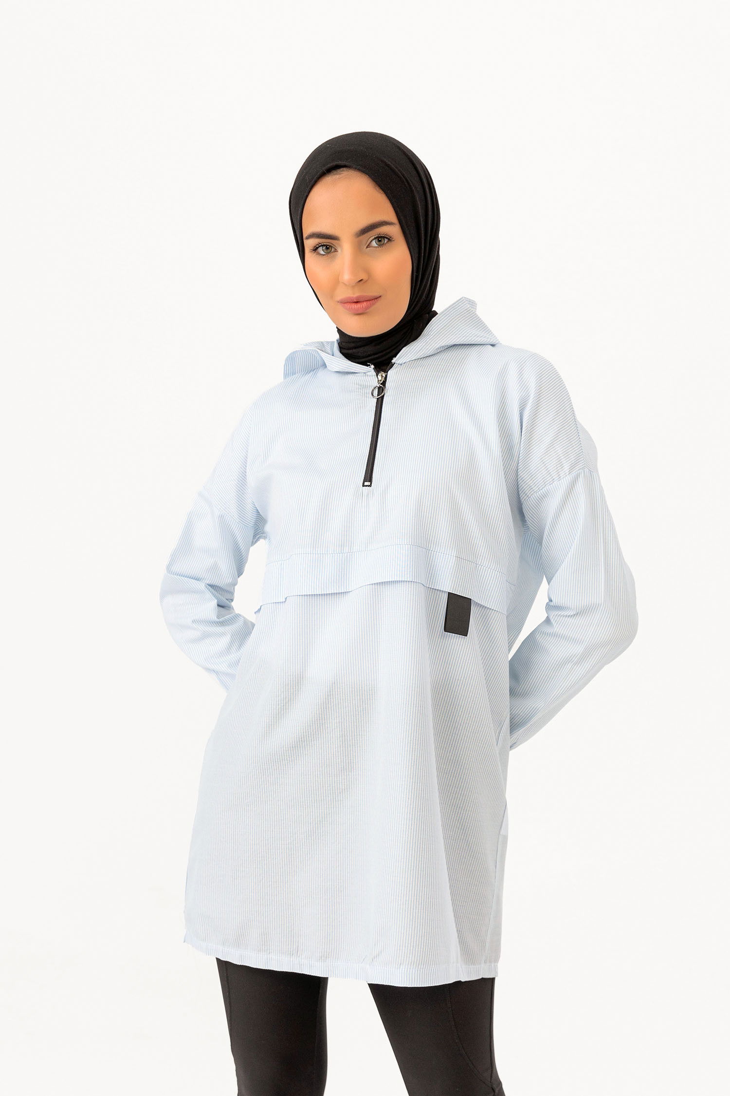 Düz Kapsonlu Yaka Kadın Mavi TUNIK - 3723 MAVİ