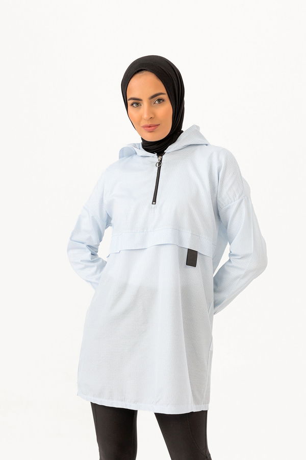 Düz Kapsonlu Yaka Kadın Mavi TUNIK - 3723 MAVİ