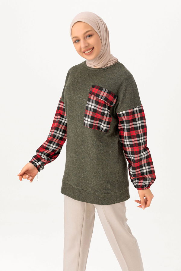 Düz Orta Kadın Haki TUNIK - 3459