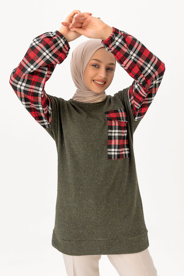 Düz Orta Kadın Haki TUNIK - 3459