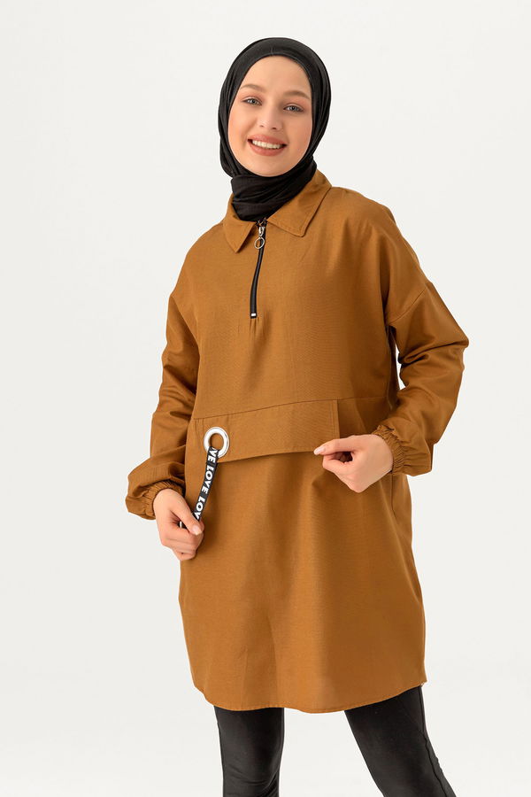 Düz Orta Kadın Taba Kuş Gözlü Tunik - 3479