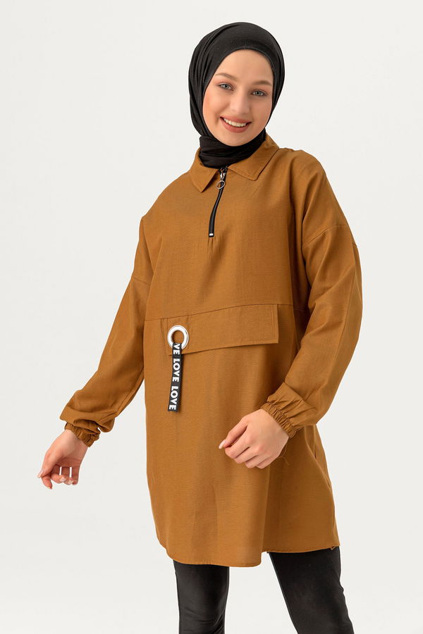 Düz Orta Kadın Taba Kuş Gözlü Tunik - 3479