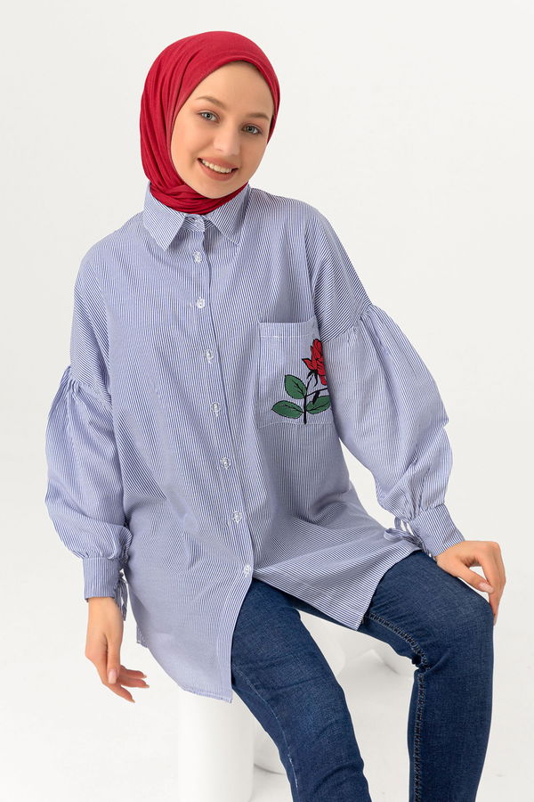 Düz Orta Kadın Mavi TUNIK - 3495 MAVİ
