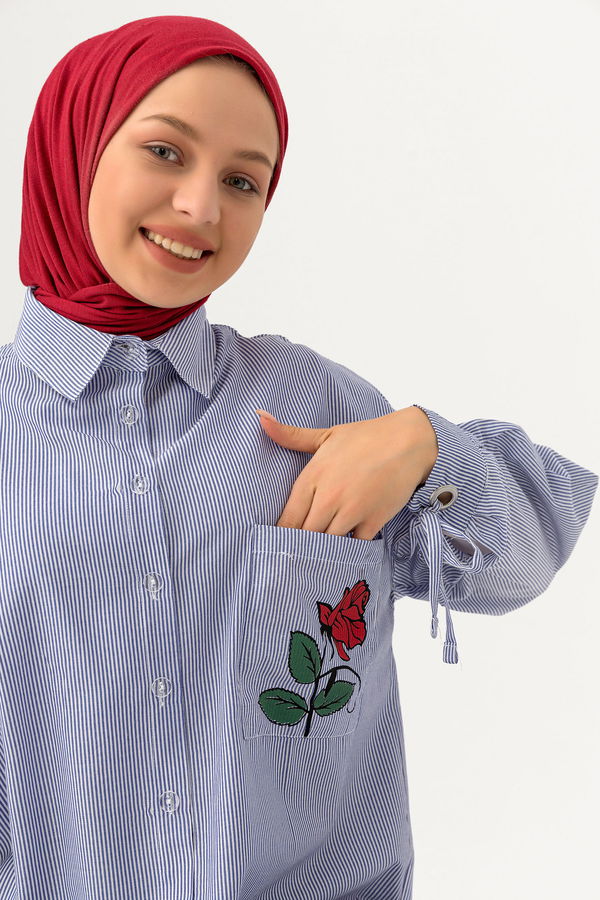 Düz Orta Kadın Mavi TUNIK - 3495 MAVİ