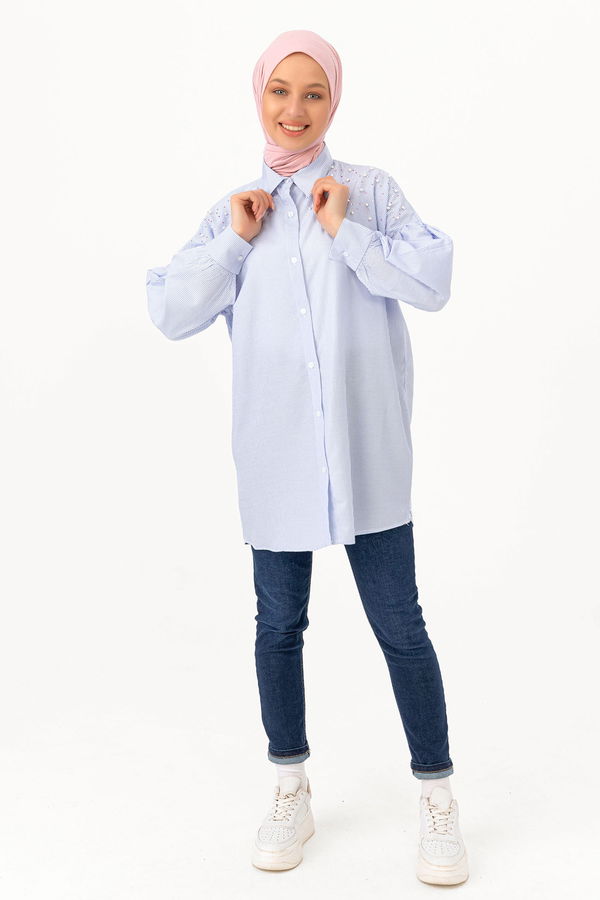 Düz Orta Kadın Mavi TUNIK - 3497 MAVİ