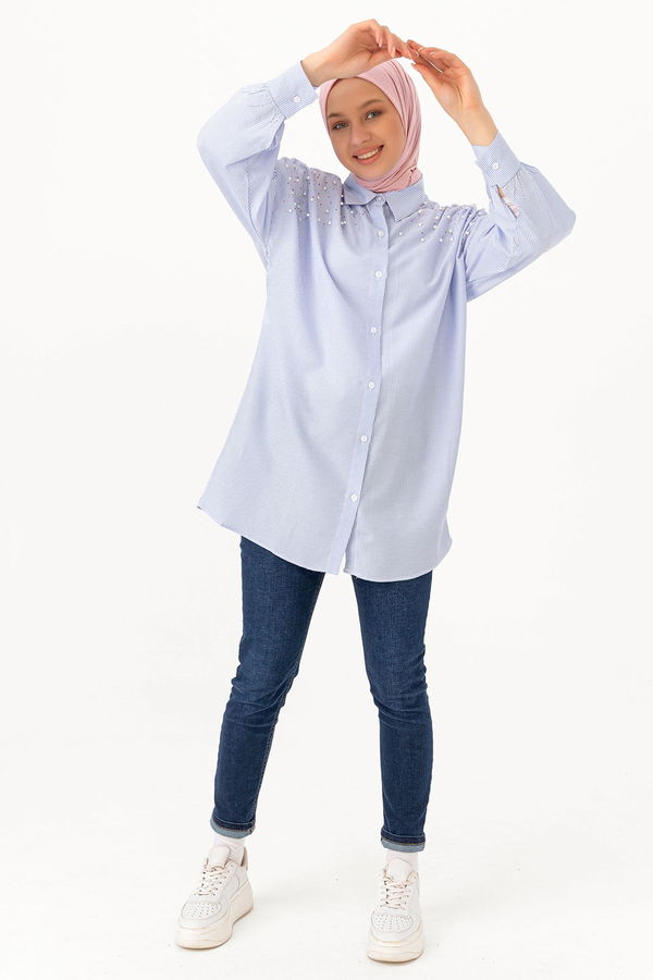 Düz Orta Kadın Mavi TUNIK - 3497 MAVİ